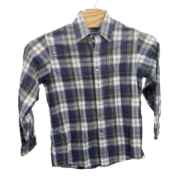 L.L. Bean Mens Medium Plaid Button-Down Shirt 100% Cotton Blue/Green Long Sleeve - Picture 2 of 4